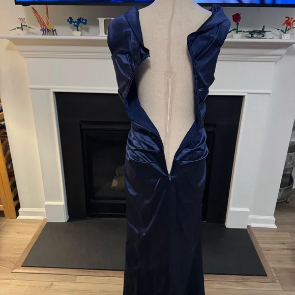 Rickie Freeman for Teri Jon Navy Ruched Evening Gown – Vintage Y2K – Size 6 - Picture 10 of 12